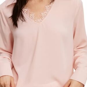 Elegant Pink Lace Trim Blouse